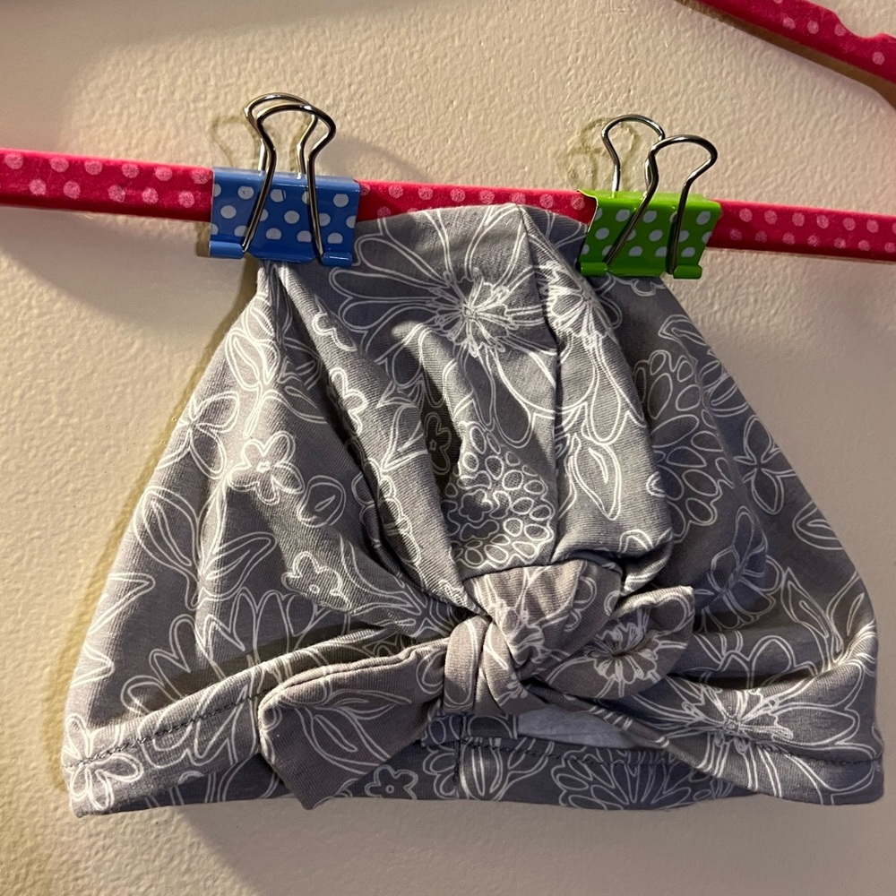 TURBANS FOR TOTS BOW HAT BEANIE TURBAN BABY HEAD WRAP HEADBAND CAP GRAY SILVER